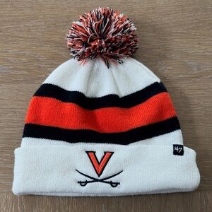 47 Brand White Breakaway Knit Hat UVA Virginia LOGO Sabers Winter Cap Pom Pom